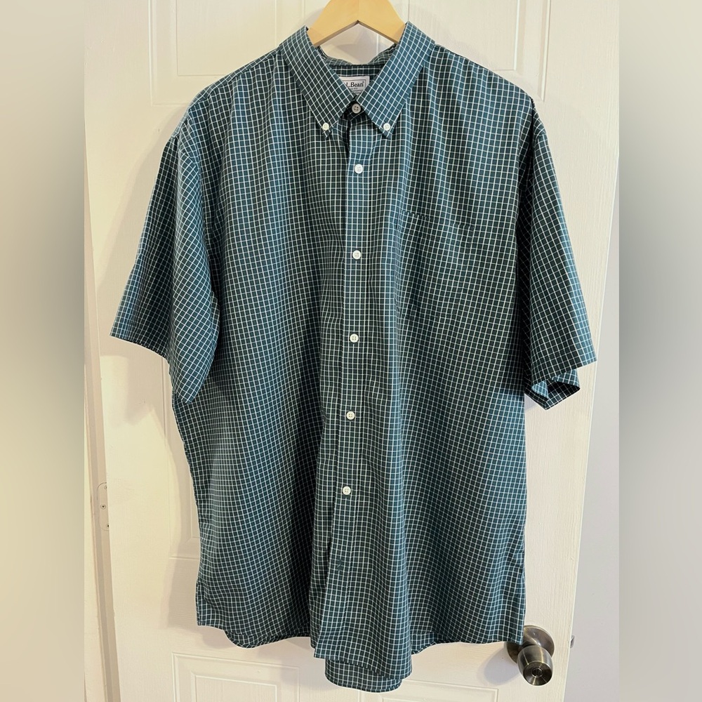 LL BEAN TRADITIONAL FIT GREEN CHECKED SHIRT - SIZE XXL